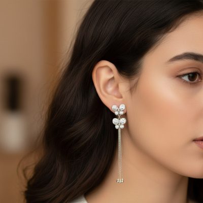 گوشواره بلند پرنگین طرح گل