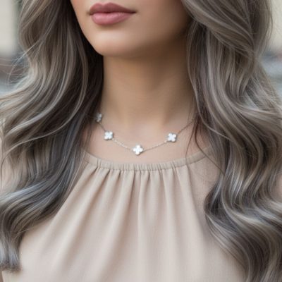 گردنبند ونکلیف نقره‌ای گل درشت