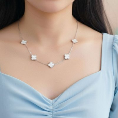 گردنبند ونکلیف نقره‌ای گل ریز