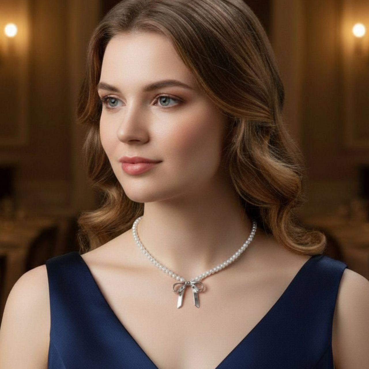 necklace گردنبند مرواریدی طرح پاپیون