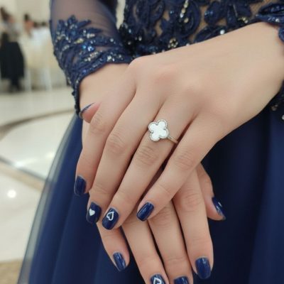 انگشتر ونکلیف نقره‌ای گل ریز